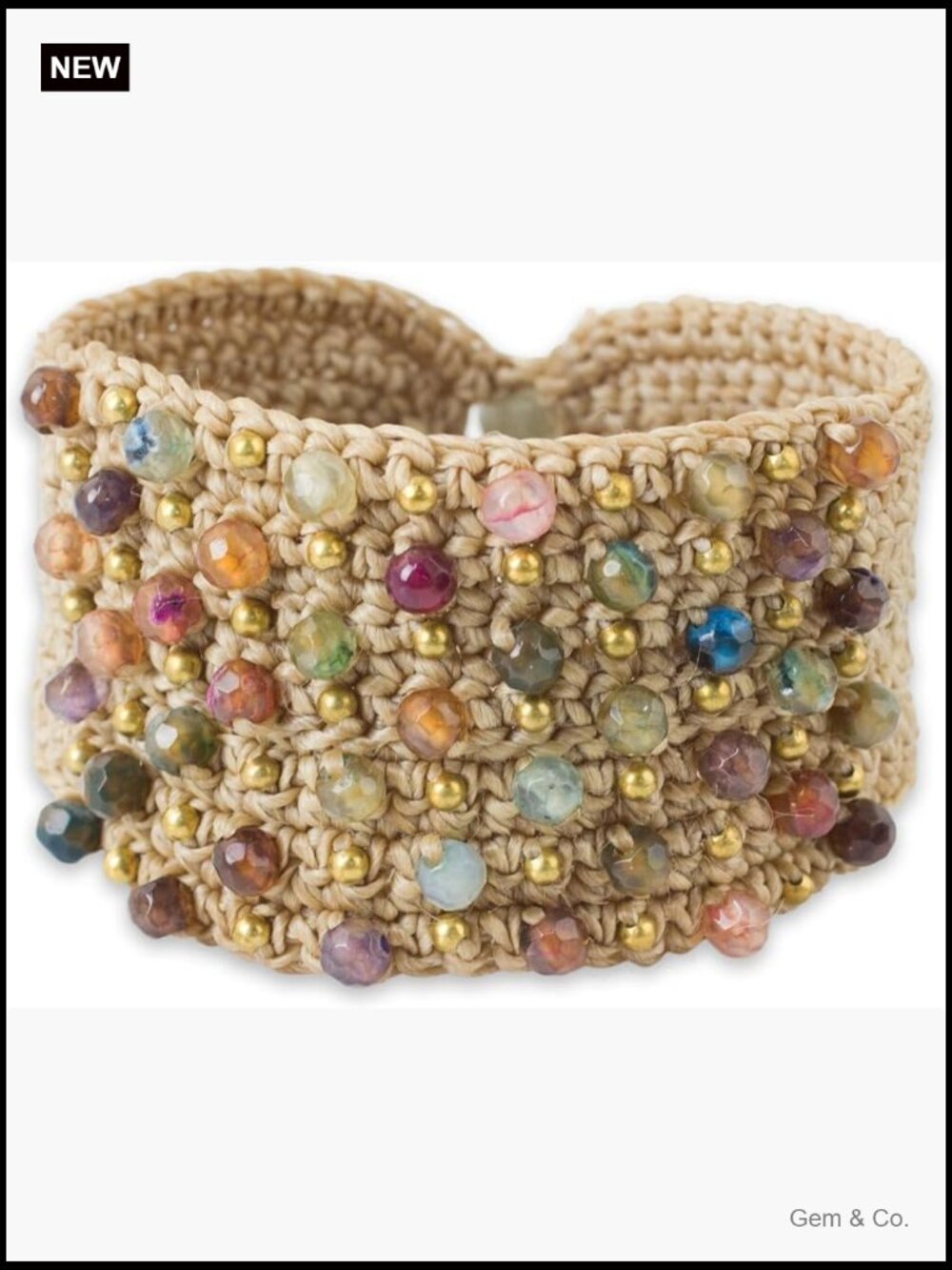 Hand Crocheted Agate Cuff Bracelet with Labradorite Closure